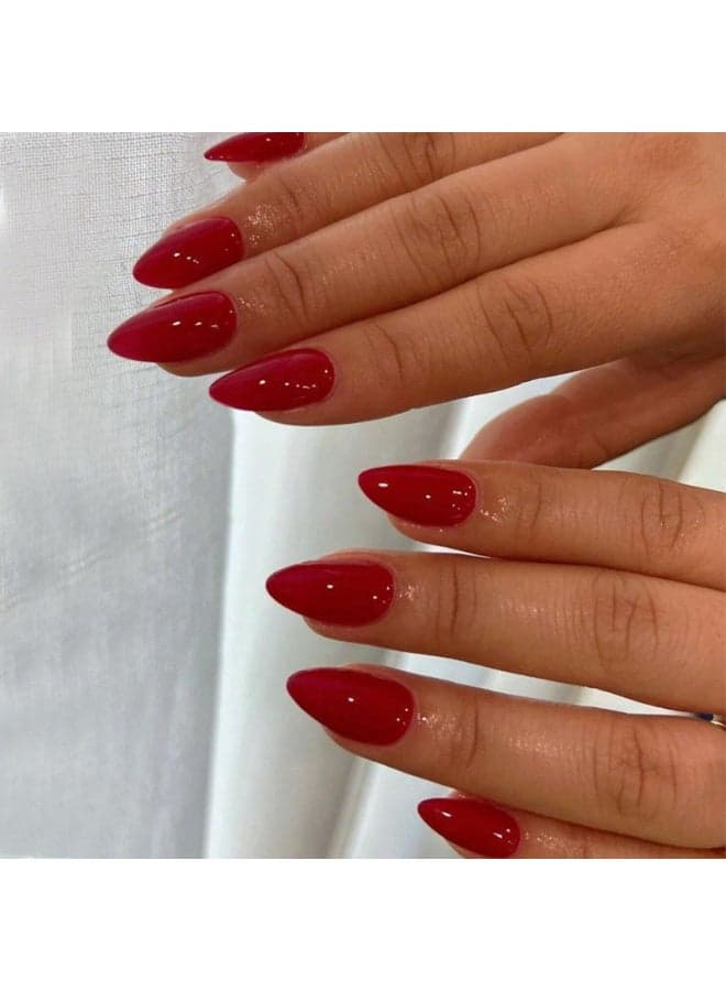 Glossy Red Fake Nails Press On Nails 24PCS Long Pointed Shape Reusable ABS Nail Tips Natural Look Durable Lightweight Non-Toxic Easy Apply for Women Wedding Party Date Night Elegant Nail Art Set