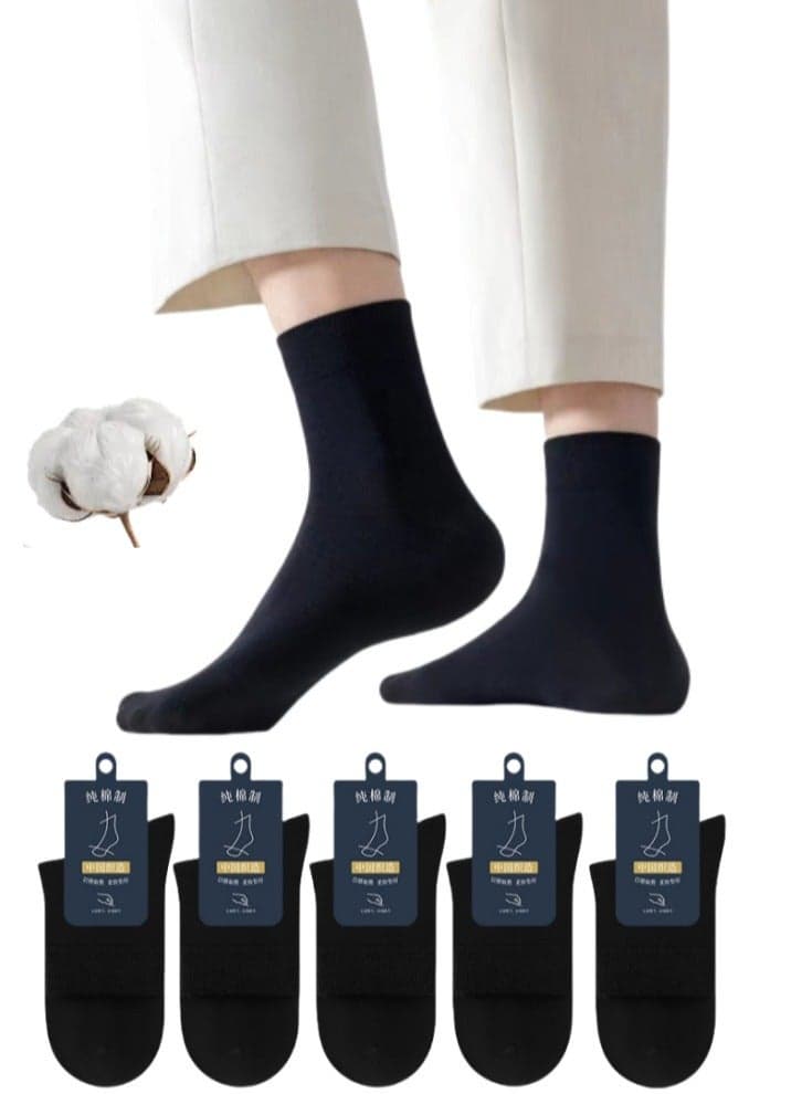 Lullaxx 5 Pairs of Men's 100% Cotton Socks: Dress sock, Mid-calf Socks, Wicking and Moisture-Resistant, Suitable for Business Casual Wear, Suitable for All Seasons.Black