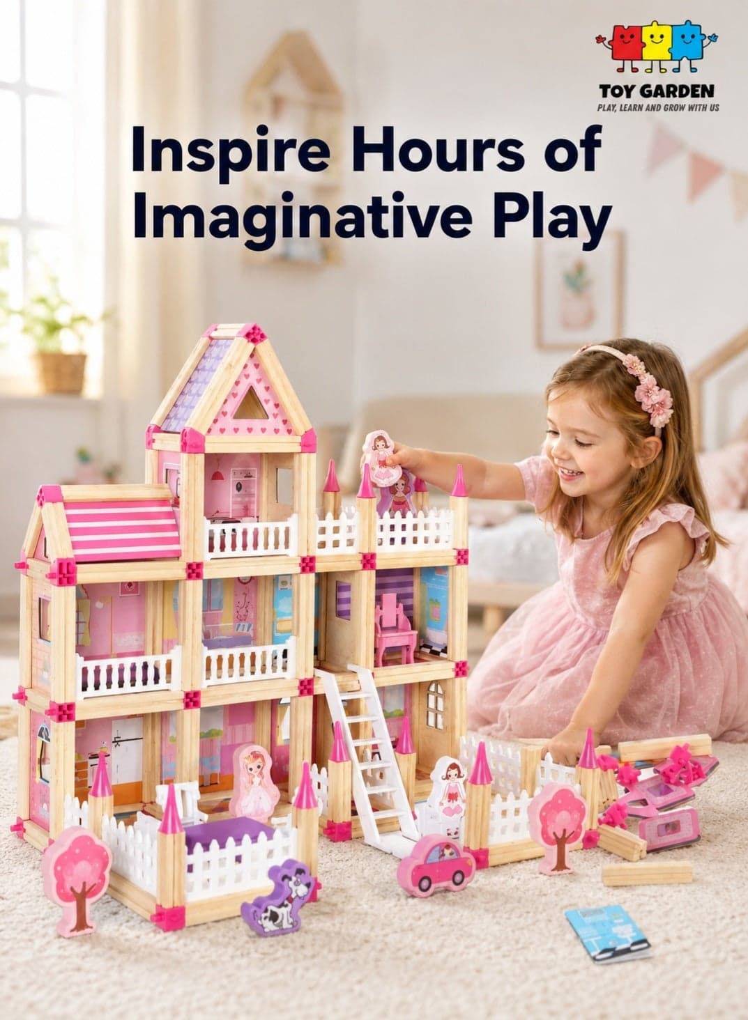 Building Blocks Toys Set 298 PCS – STEM Princess Peach Castle with 16 Models | Doll House Construction Toy for Girls | Educational Creative Play for Kids | DIY Building Blocks for Imagination, Fine Motor Skills & Learning Gift
