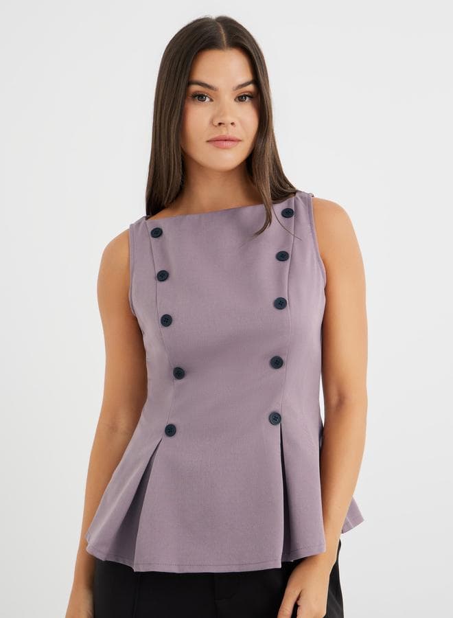 Contrast Double Breasted Button Detail Peplum Top