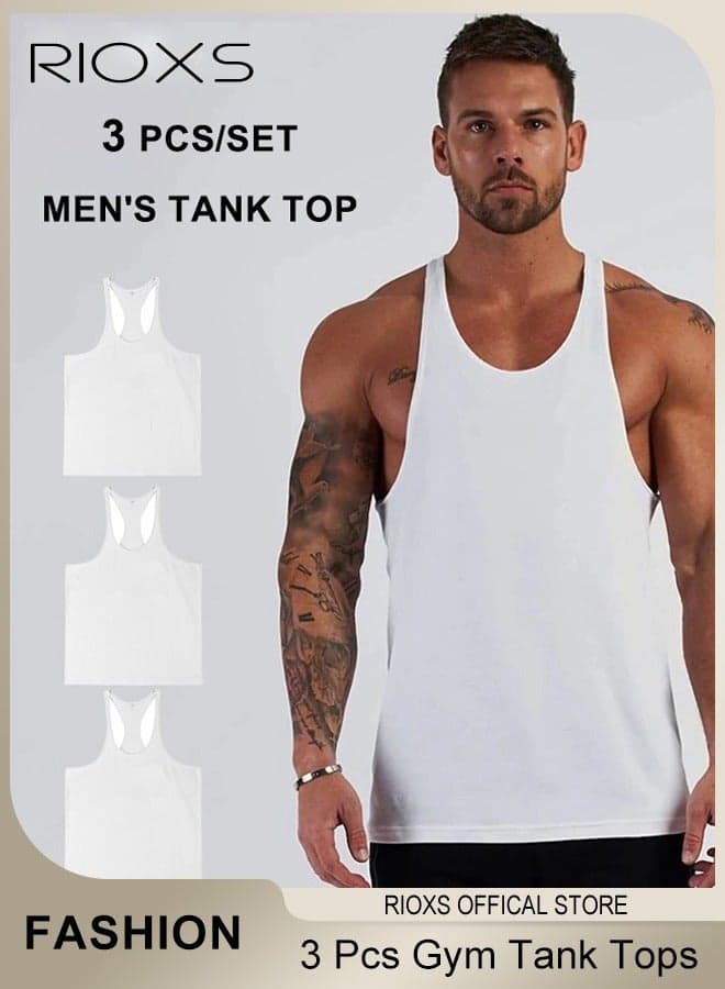 Men's 3 Pack Workout Gym Tank Tops Running Bodybuilding Training Sleeveless T-Shirt Spaghetti Strap Muscle Underwear Vest