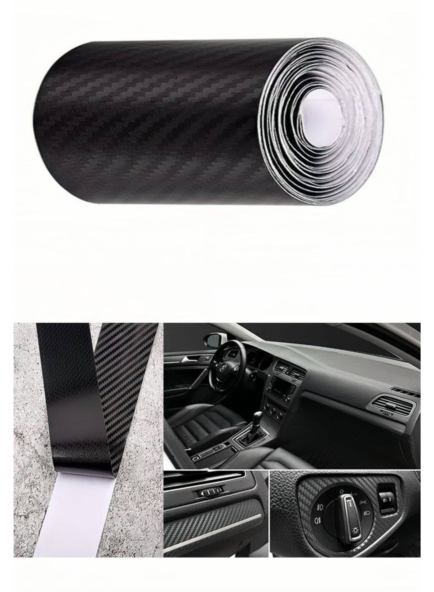 5D Car Carbon Fiber Sticker Strip Car Door Edge Guard Sticker Detailing Wrap Protective Film Vinyl Wrap Tape 7CM x 3M, Black