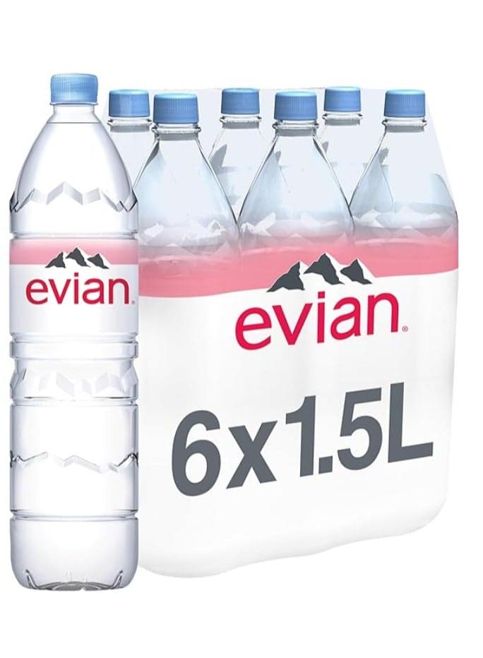 Evian Natural Mineral Water 1.5L x 6 Pack | Pure Alpine Water | Premium Hydration