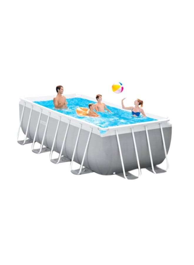 Prism Frame Rectangular Pool Set 300x175x80cm – Above Ground Family Pool with Filter Pump, Ladder & Cover, Heavy Duty Steel Frame Outdoor Swimming Pool