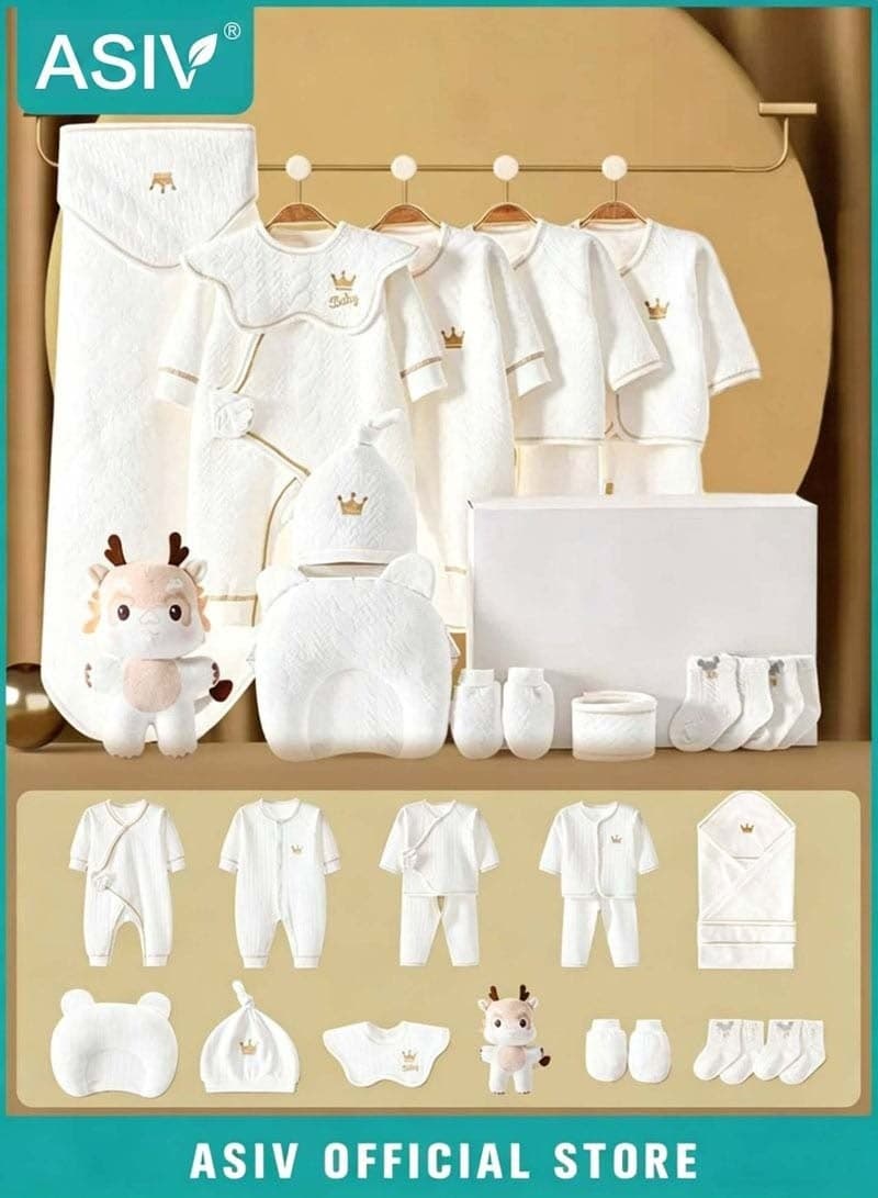 18PCS Newborn Baby Gift Set, Newborn Layette Gift Set for Boys and Girls, Babies Essential Clothes Accessories with Baby Blanket, 100% Premium Cotton, for Spring Summer Autumn Winter Four Seasons