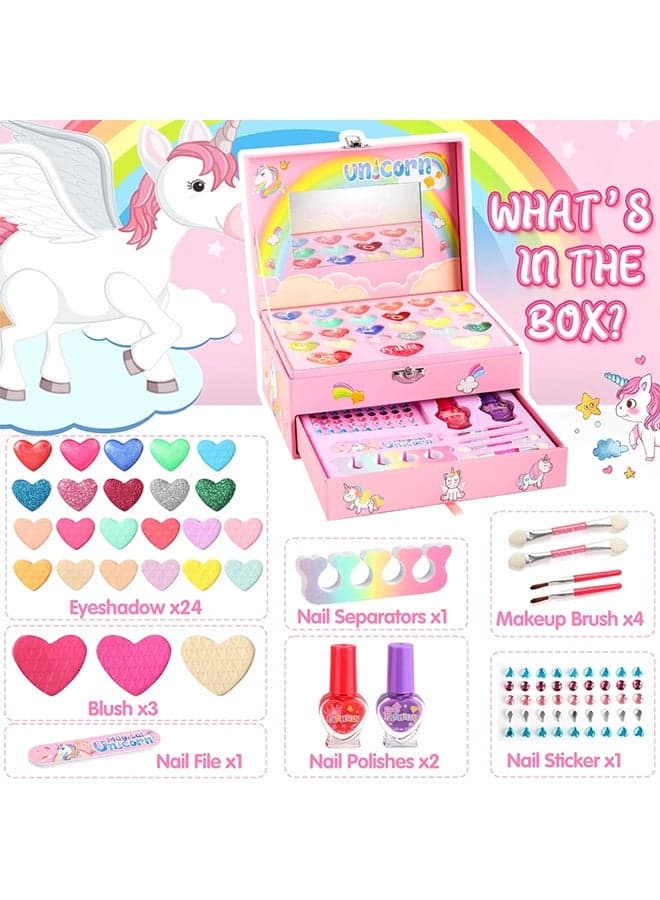 Kids Makeup Kit for Girl, Washable Makeup Kit for Kids with Mirror, Non Toxic Pretend Makeup for Little Girl,Princess Cosmetic Girls Toys, Gifts for Little Girls Age 3+,Pink