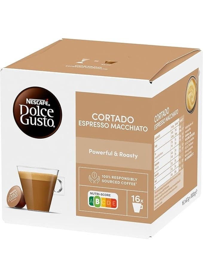 Dolce Gusto Cortado Espresso Macchiato 16 Coffee Capsules Cortado 100.8grams Single