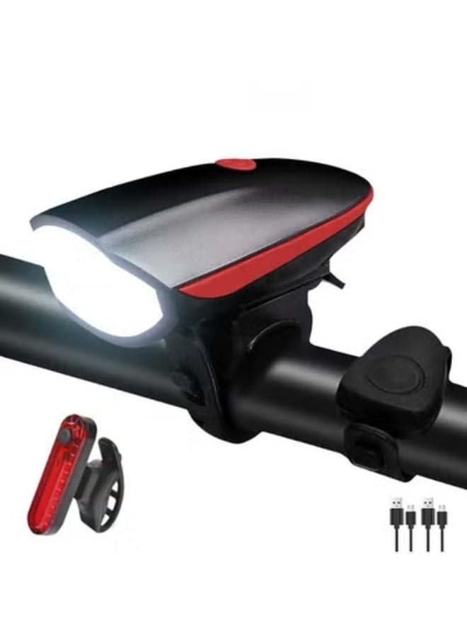 Bicycle Light Set,Bicycle LED Power Beam Front and Back Light, Bike Light Front and Back, USB Bicycle Light with Loud Horn, 3 Lighting Modes Waterproof Cycling Light Bike tail light,Rechargeable Bicycle Led Headlight Front Lamp