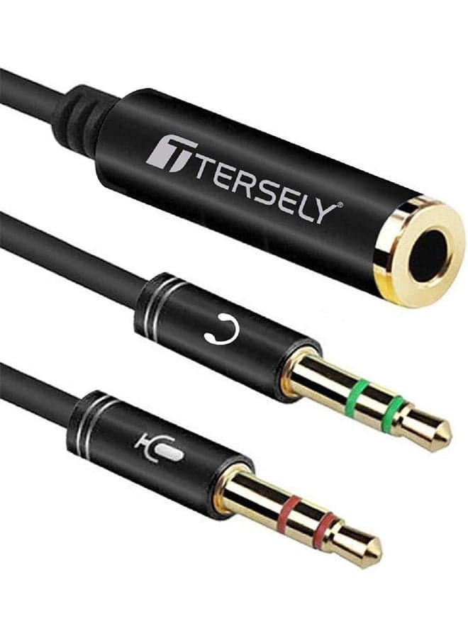 Headphone 3.5mm Splitter Mic Cable for Computer, Headset 3.5mm Female to 2 Dual Male Microphone Audio Stereo Jack Earphones Port Connector to Gaming Speaker PC Adapter