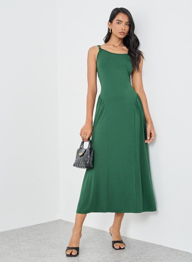 Take Two Solid Sleeveless Round Neck A-Line Midi Dress