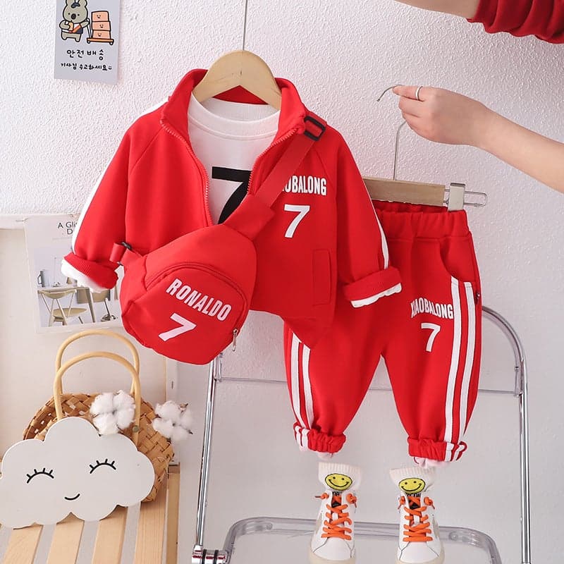 Boys spring clothes Western style childrens clothes spring and autumn three-piece suit baby handsome trendy childrens clothing new baby spring suit Red Without bag