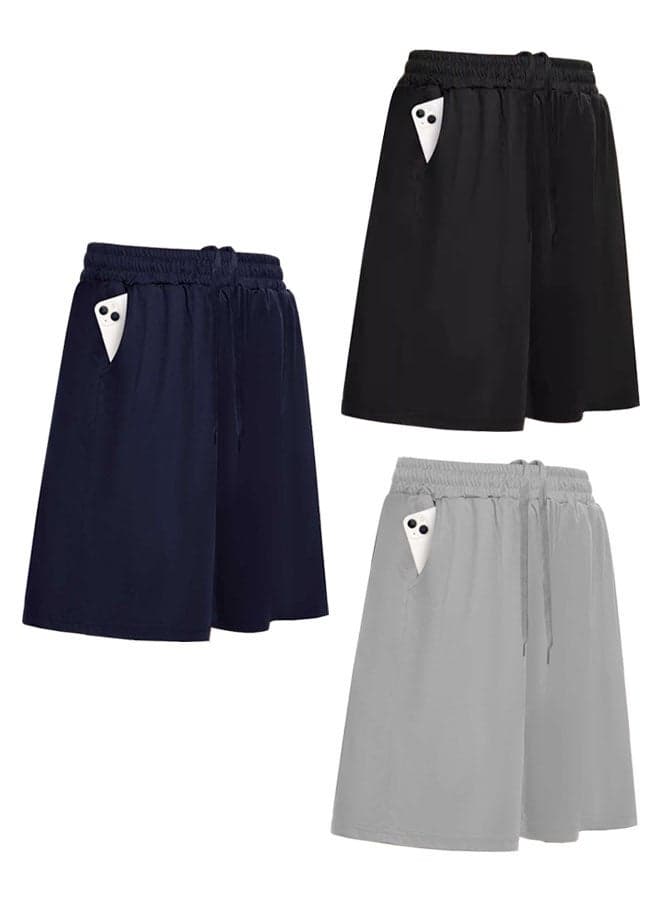 3 Pack Men's Athletic Shorts, Workout Gym Basketball Lightweight Quick Dry Mens Shorts with Pockets for Running Casual Activewear Black Light Grey Navy Blue XXL
