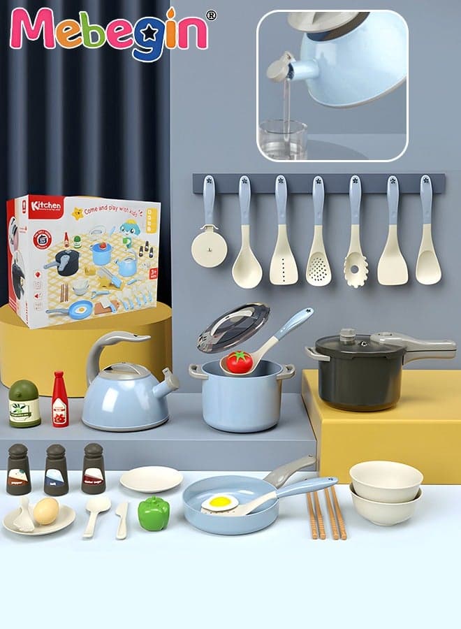 32PCS Kitchen Pretend Play Toy, Cooking Playset with Rich Accessaries, Play Food Set, Fun Pretend Role Play Toy, Creative Play House Toys, Pre School Learning Educational Toys, Ideal Gift for Kids Aged 3+