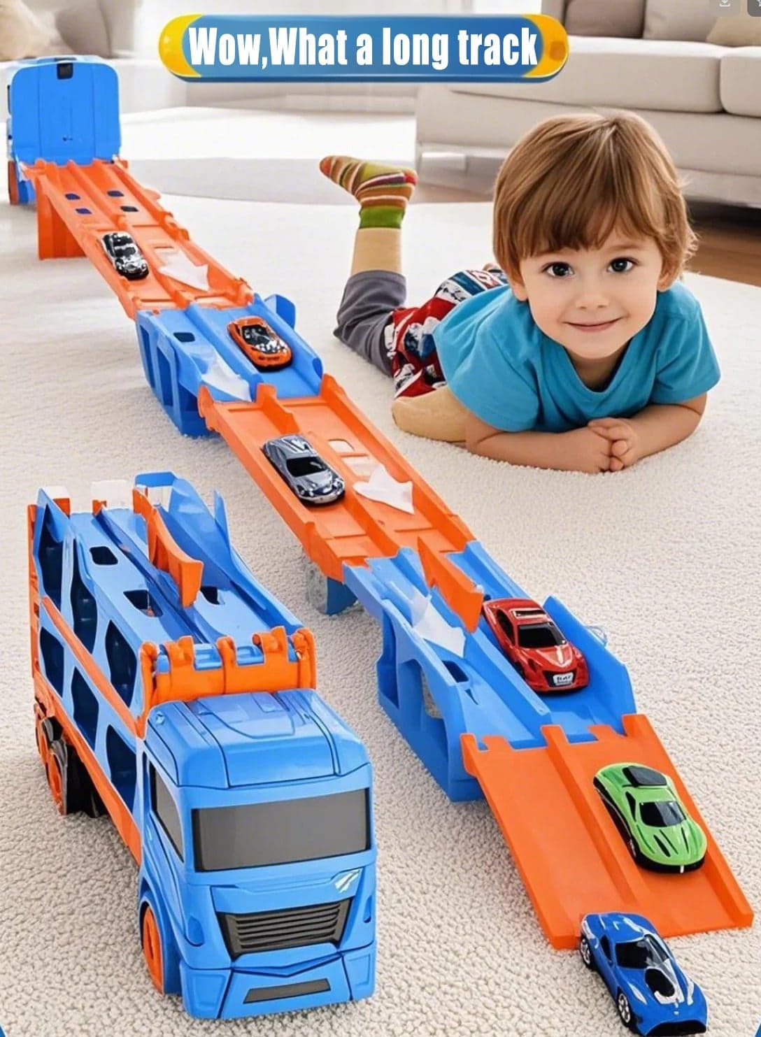Large Car Transporter Truck Folding Track Racing Vehicle Kids Competitive Games Storage Alloy Car Boy Toy Children Novel Gift
