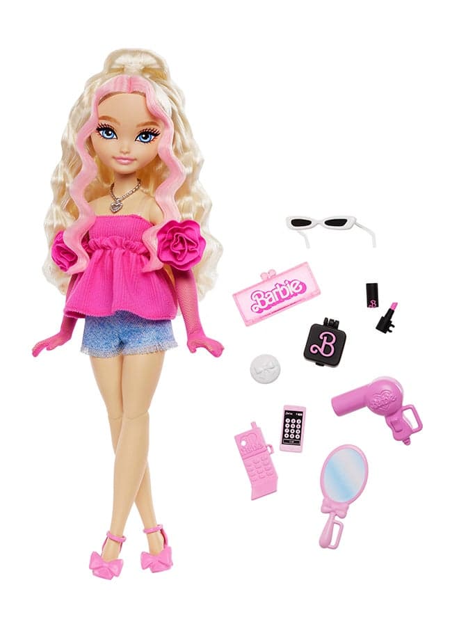 Dream Besties Doll and Accessories, Moving Barbie Malibu" Fashion Doll with Wavy Blonde Hair, 11 Pieces on Makeup and Hair, HYC21