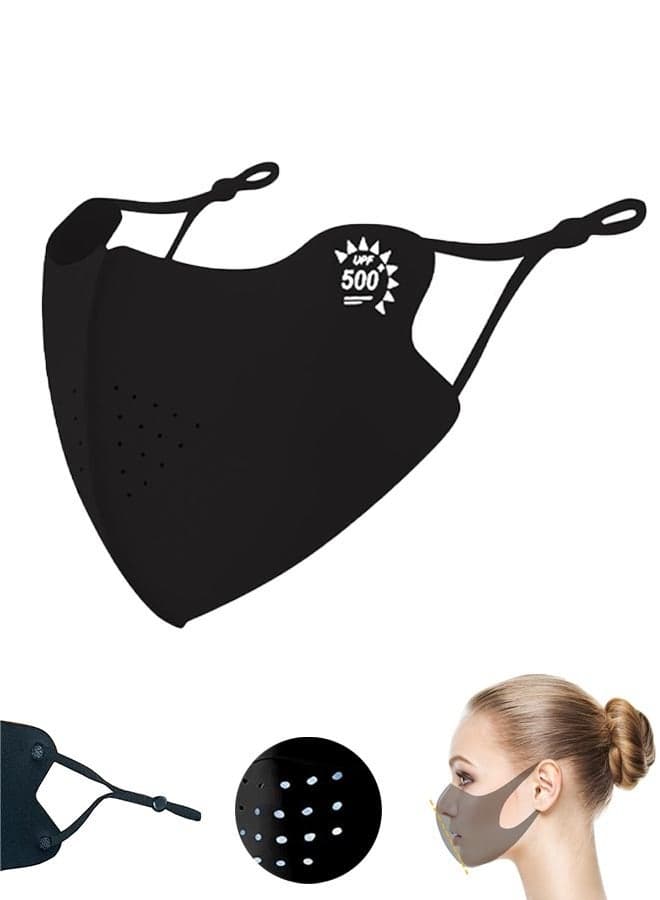 Sun Protection Face Cover, UPF 50+ UV Face Mask with Ear Loops Ice Silk Half UV Face Covering, Washable Reusable Motorcycle Running Riding Exercise Breathable Golf Sports Face Shield Black
