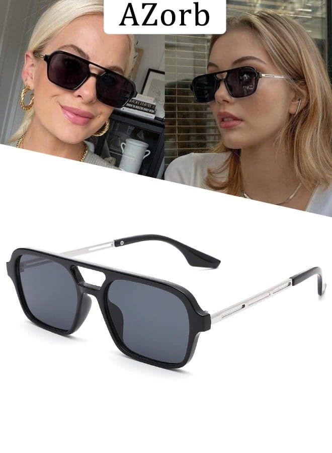 Aviator Sunglasses Men Women - Retro 70s Square Sun Glassess Tinted Polarized Metal Men's Sunglasses for Eye UV400 Protection Shades Black