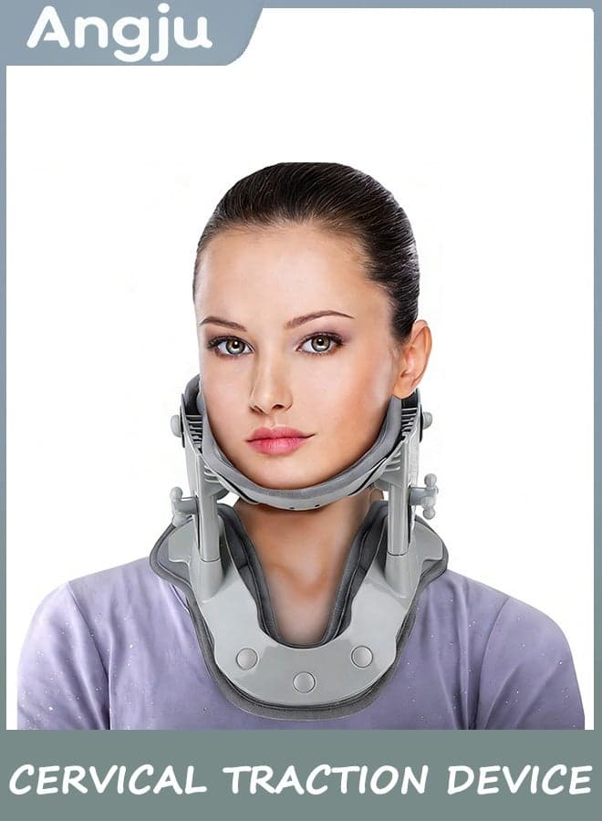 Cervical Traction Device for Neck Pain Relief, Adjustable Neck Stretcher with Heating Pad and 360 Degree Support, Ergonomic Neck Traction for Home and Office Use, Lightweight and Portable