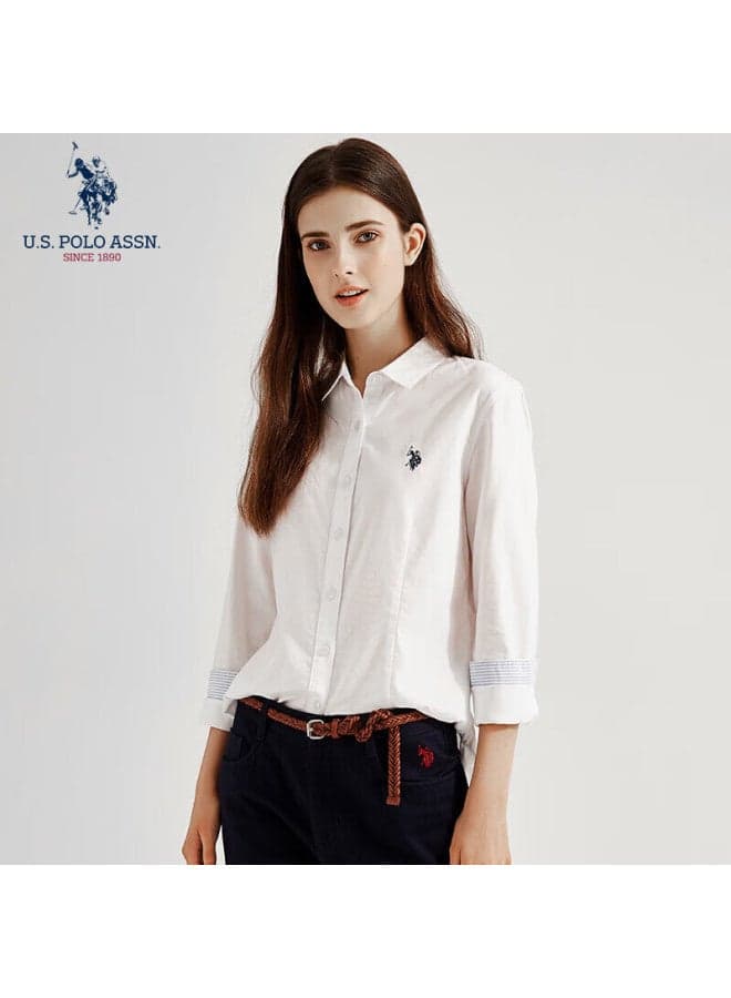 U.S. Polo Assn. Women'S Long-Sleeve Shirt, Solid Color, Anti-Exposure, Business Casual, Pure Cotton Blouse, Spring Commute, Lapel Collar, Women'S Top