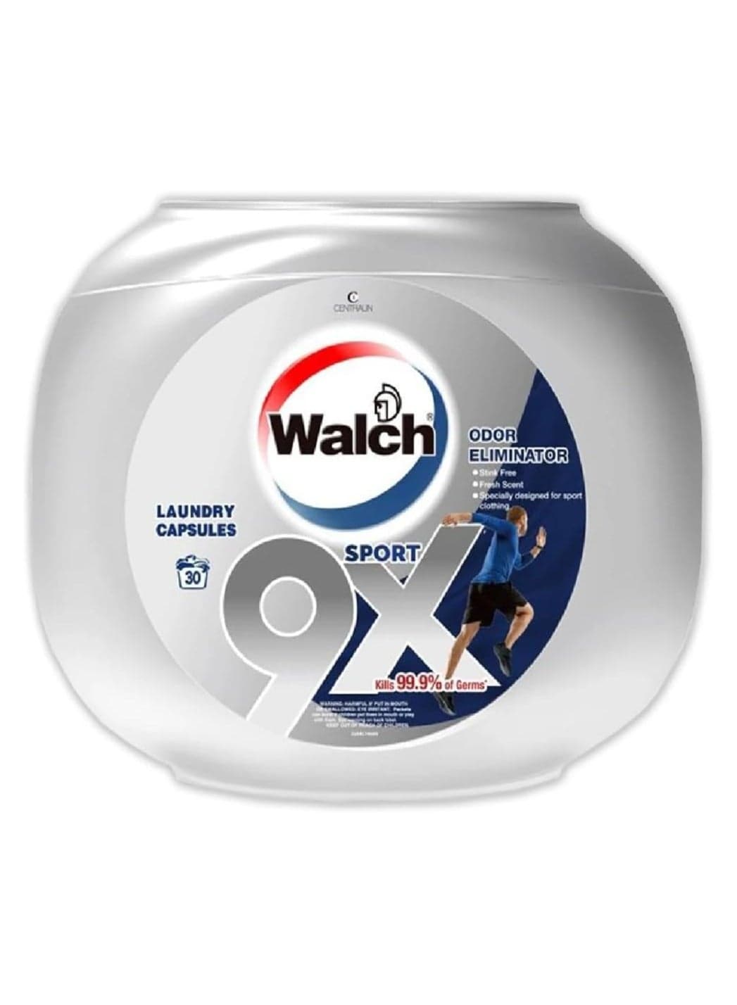 Walch Antibacterial Sport Laundry Detergent Capsules, German Formulated Plant-Based Ingredients, Removes Sweat and Odor, Kills 99.9% Germs and Stain Remover with Fresh Scent, 30 Pods