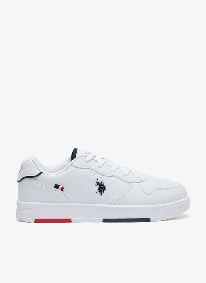 Men's White Low-Top Sneakers - Lightweight, Minimalist Design with Red & Blue Accents Shoes