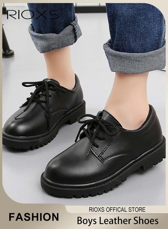 Kids Formal Shoes, Boys' Lace-Up Oxford Shoes, School Uniform Shoes for Boys, Dress Shoes for Formal/ Casual Wear, Classic Round-toed Performance Shoes, Fashion Party Leather Shoes, Wedding Shoes for Toddler Little Big Kid, Black Kids Footwear