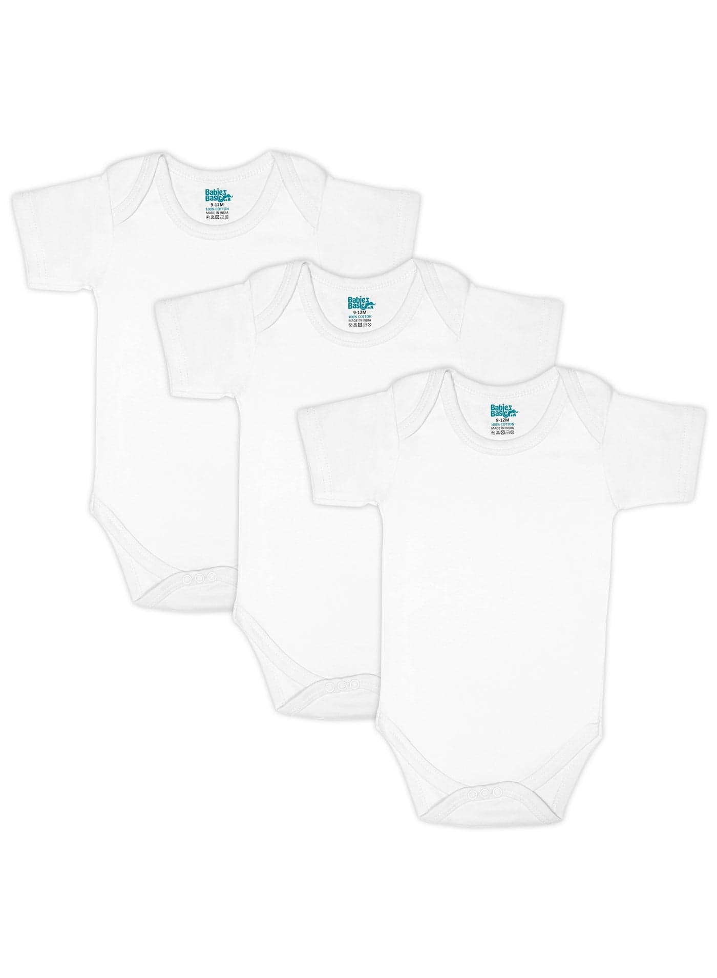 100% Super Combed Cotton, Short Sleeves Romper/Bodysuit, For New Born To 24Months, Set Of 3 - White
