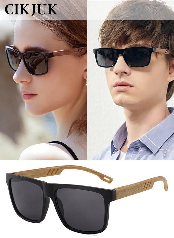 Wood Handmade sunglasses Men Women Reinforced Hinge Sun Glasses Rectangular Men's Women's Sunglass Luxury Design Eye Glasses UV400 Protection Shades Mens Travel Driving Daily Life Sun Glas Black