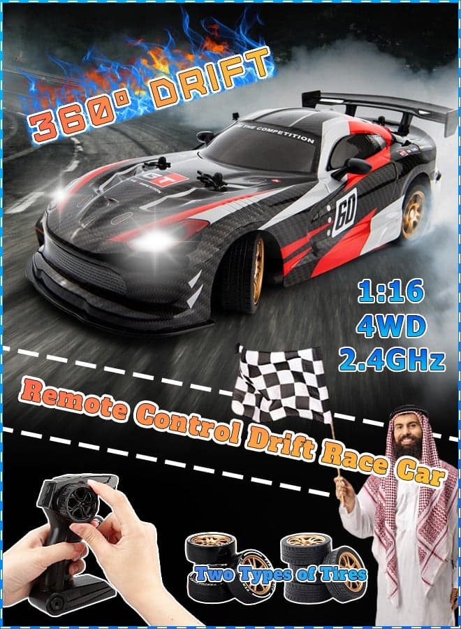 JJRC RC Drift Car 1/16 Remote Control Car High Speed RC Race Cars for Adults 4WD 20KM/H 2.4G Offroad RTR Speed Control Drifting Vehicles Toy with Drifting + Racing Tires