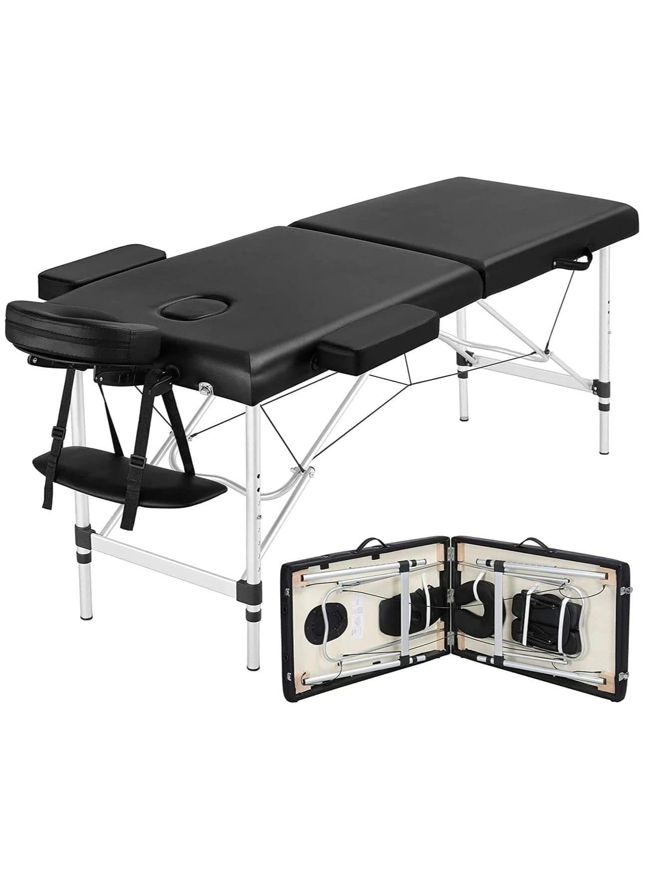 Portable Massage Table Professional Adjustable Folding Massage Bed with 3-part Aluminum Frame Spa Bed Carrying Case Full Accessories Included