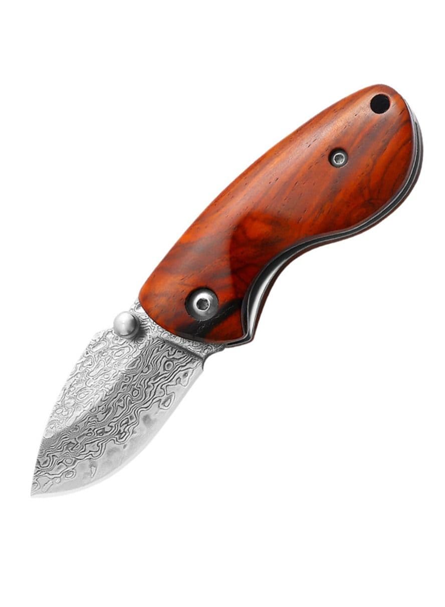 Mini Pocket Knife Red Sandalwood Modern Damascus Steel Knife Liner Lock Folding Knife