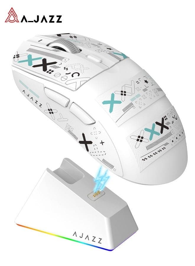 AJ139 V2 MC Wireless Gaming Mouse, RGB Charging Dock, PAW3311 Sensor, Lightweight Design, 22,000 DPI, Three Connection Modes (Bluetooth/2.4 GHz/Wired), 5 Programmable Buttons, Compatible with PC/Mac - White