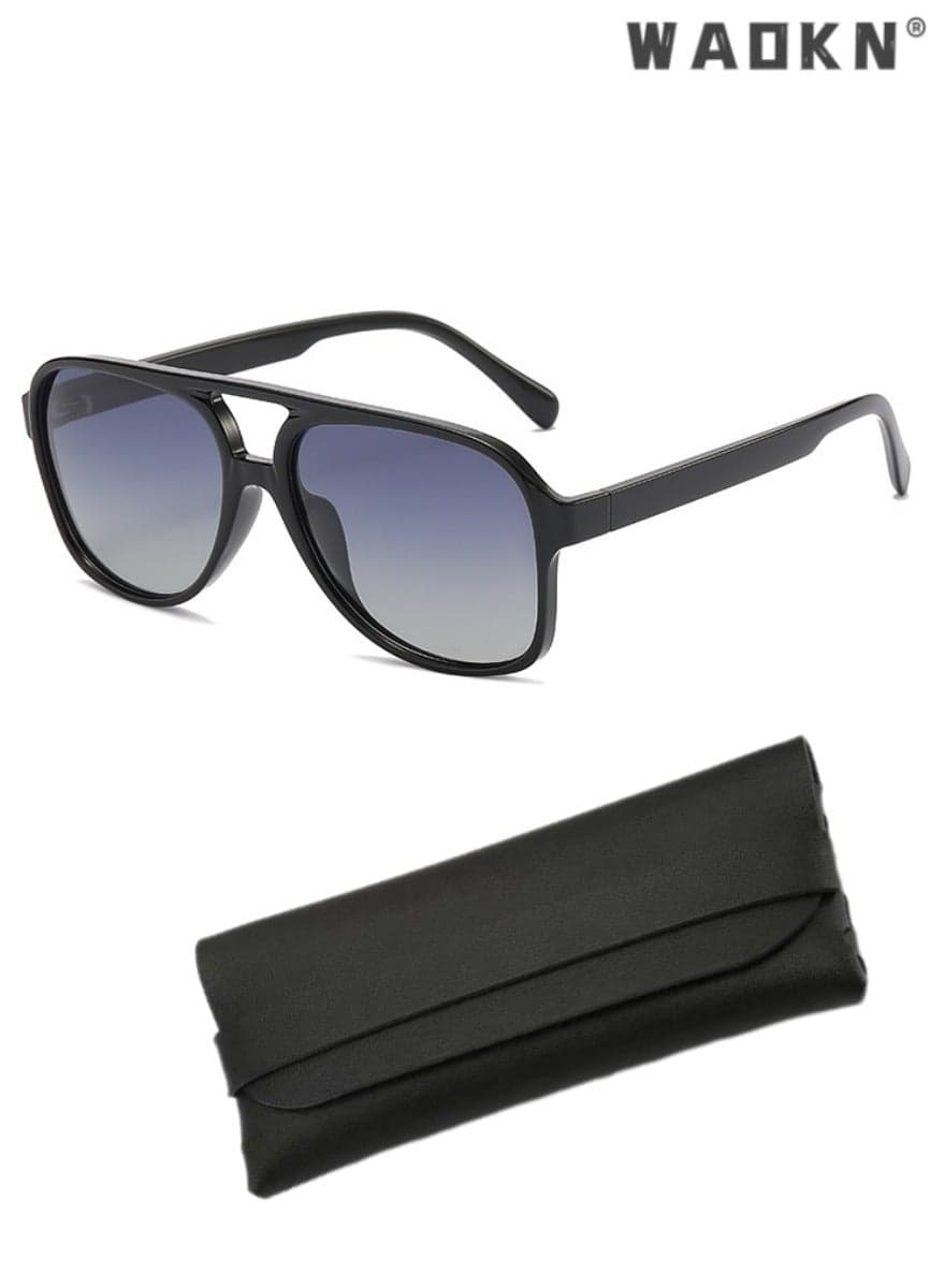 Retro Polarised Sunglasses for Women Men Oversize Vintage 70s Pilot Sunglasses, Large Square Frame Double Bridge Retro Glasses Anti UV,Fashion Anti-Glare Sun Shades for Driving, Gradient Grey Lens