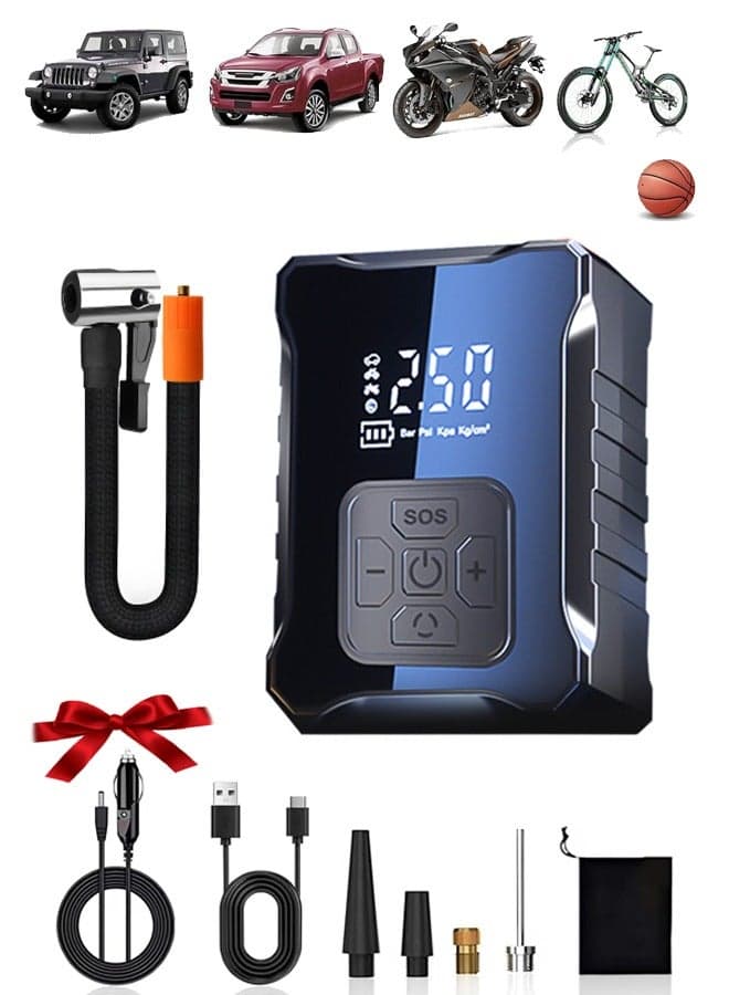 Digital Car Tyre Inflator Air Compressor, Portable Tyre Inflator with Auto Stop and LED Light 12V Fast Portable Air Pump 150PSI Strong Cordless Air Pump Trucks