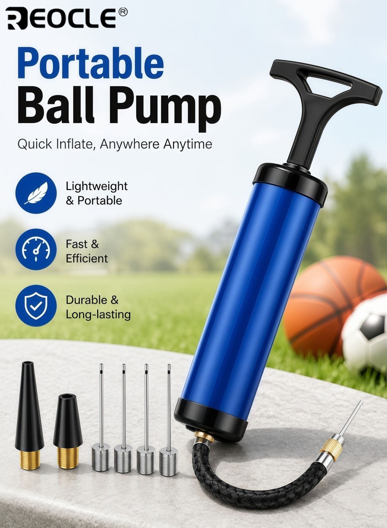 9pcs Portable Manual Air Pump Kit Handheld Ball Pump Inflator with Needle Durable Construction Extension Hose for Basketbal Football Volleyball