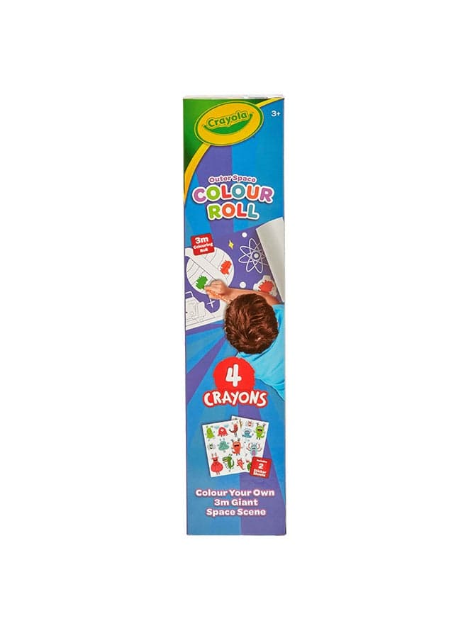 Colour your own Map Roll Space |The product is designed and includes 3-meter maps, 4 crayons, and 2 sticker sheets, for children to enjoy coloring while learning about animals and geography | Ages 3+