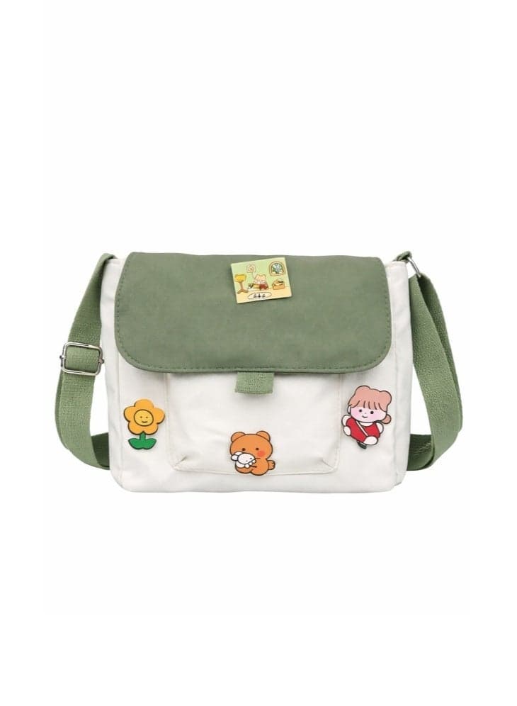 Girls' Cute Shoulder Bag, Crossbody Bag Sling Bag Side Bag Carry Bag with Badge Charm for Students, Canvas Handbag Messenger Bag Satchel Bags Small Bag Tourist Bag Phone Bag for Teenagers and Youth