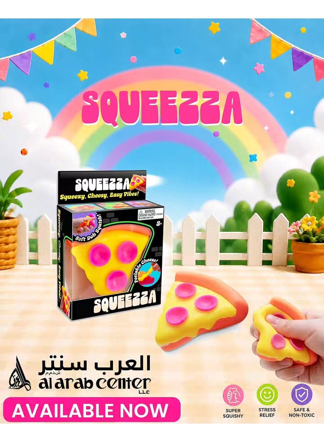 NEEDOH Pizza Squeezer Toy - A soft, cheese sausage pizza-shaped stress-relieving toy for children and adults, helping to alleviate anxiety. Suitable for children aged 3 and up.