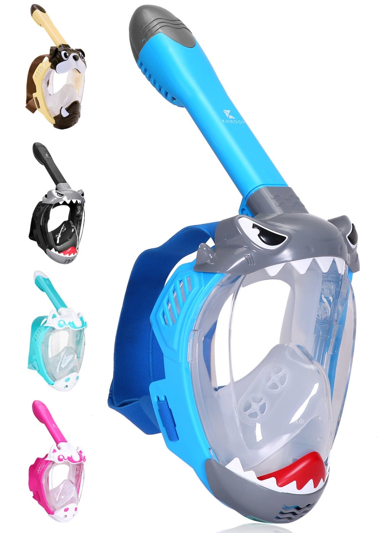 Khroom CO₂ Safe Snorkel Mask for Kids Age 3+ | Full Face Snorkeling Mask with Shark & Unicorn Design | Anti-Leak | Easy Breath | Swimming Gear | Vacation Essentials