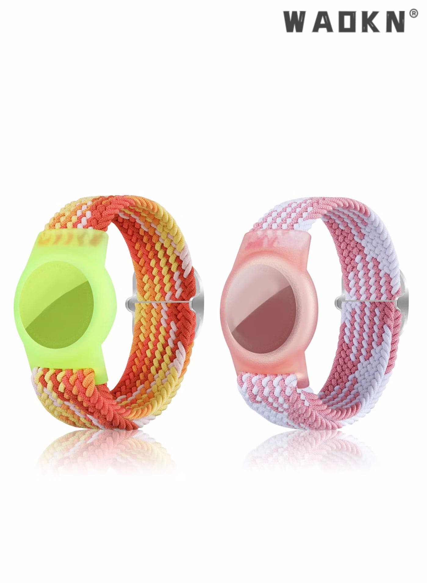2 Pcs Kids Bracelet Strap Compatible with AirTag, Kids Holder Woven Wrist Strap Nylon Adjustable Anti-Loss Airtag Strap for Kids Seniors(Orange,White Pink)