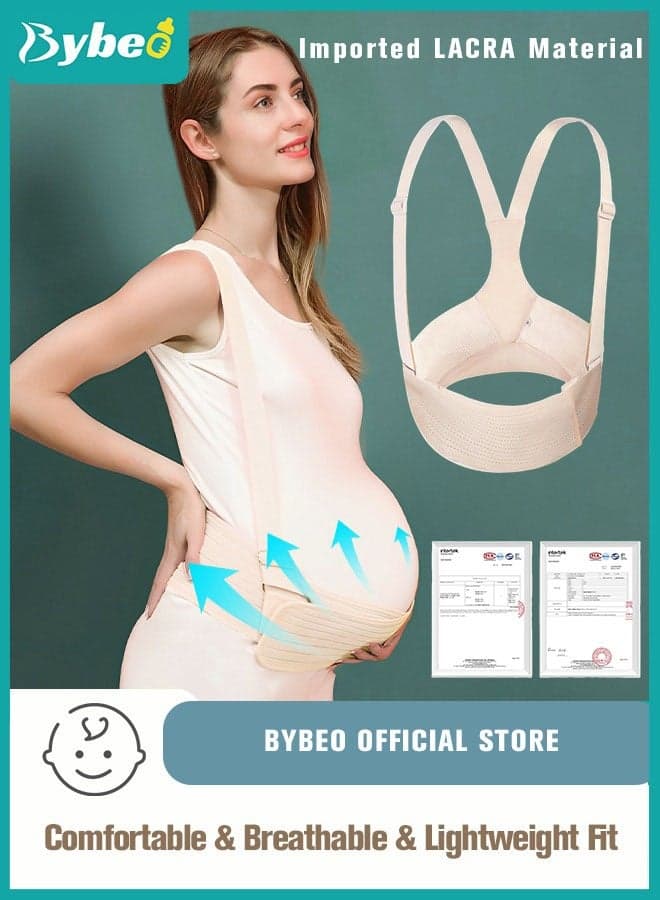 Pregnancy Belly Support Band Adjustable Breathable Maternity Support Belt with Shoulder Strap and Back Support