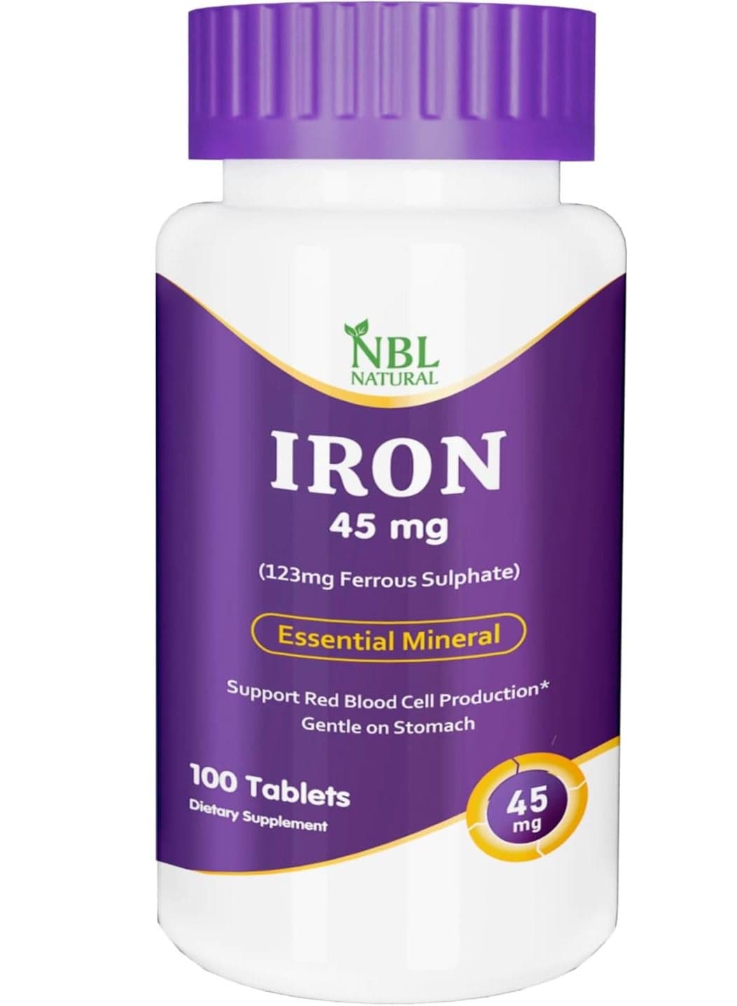 Iron High Potency Ferrous Sulfate Iron Supplement 45 mg 100 Tablets