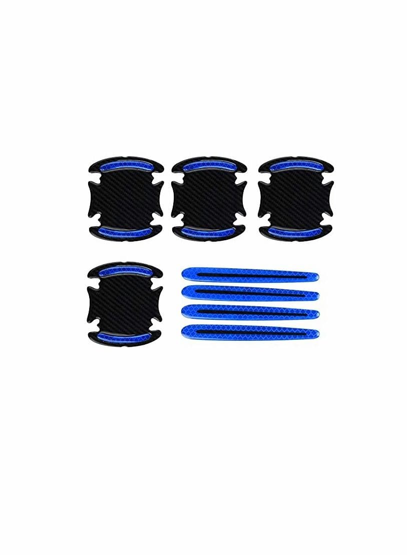 Car Door Cup Handle Paint Scratch Protector Sticker 3D Carbon Fiber Universal Auto Door Handle Scratch Protection Cover Guard Film Car Door Handle Safety Reflective Strips (Blue)【WATER RESISTANT】Can B
