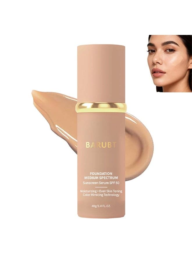 Foundation Medium Spectrum, 4 in 1 Anti Aging Concealer Sun Protection Moisturizing Foundation Liquid with SPF 50+ Hydrating Color Changing Cream Sweatproof Waterproof Makeup Sunscreen Serum Foundation 40g