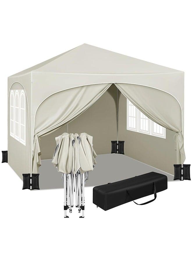 Party Tent , 3 x 3 m Garden Gazebo with Side Walls, Folding Pop Up Gazebo for Outdoor Market, Sun Shade with Semi-Circle Roof