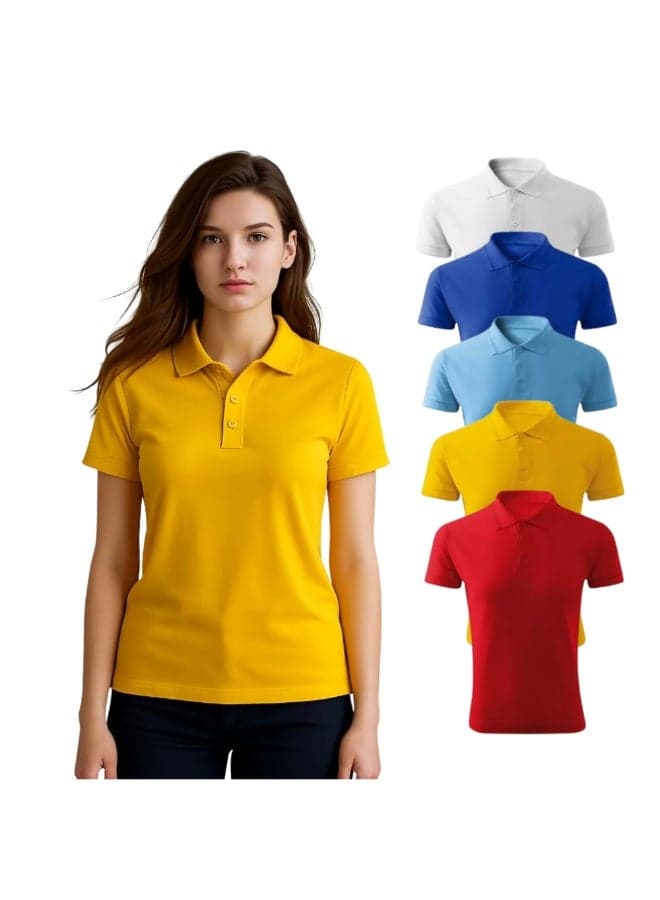 Women’s Polo T-Shirt Pack Of 5 | Short Sleeve Collared Cotton Polo Tees | Casual Office Wear Tees For Work,Travel,Outdoor Activities And Everyday Use