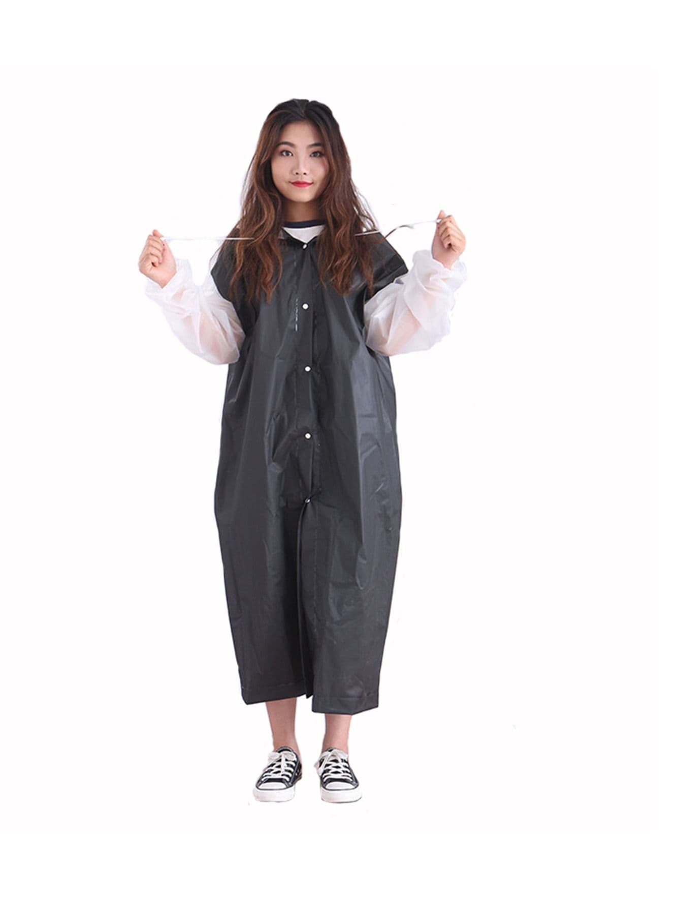 Raincoat Rain Poncho for Adults, 1 Pack EVA Rain Poncho for Women and Men Reusable Raincoat Jacket Packable for Family Fishing/Travel/Emergency/ with Hood and Elastic Sleeving