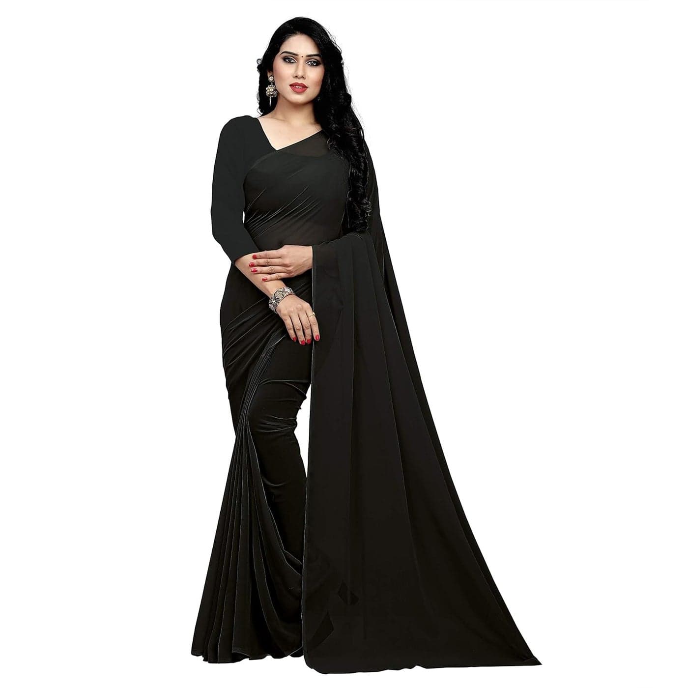 Sidhidata Women's Black Georgette Saree with Unstitched Blouse Piece
