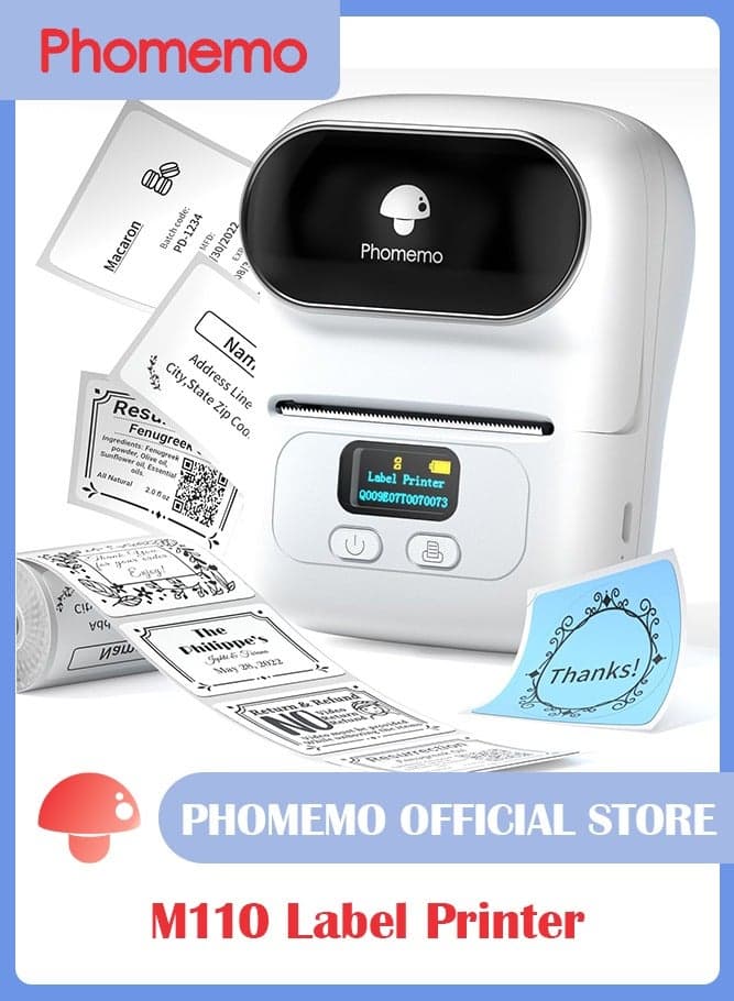M110 Label Maker Machine with 50mm Print Width, Portable Bluetooth Thermal Label Printer, Barcode Printer for Clothing, Jewelry, Retail, Mailing, Compatible with Android IOS System (White)