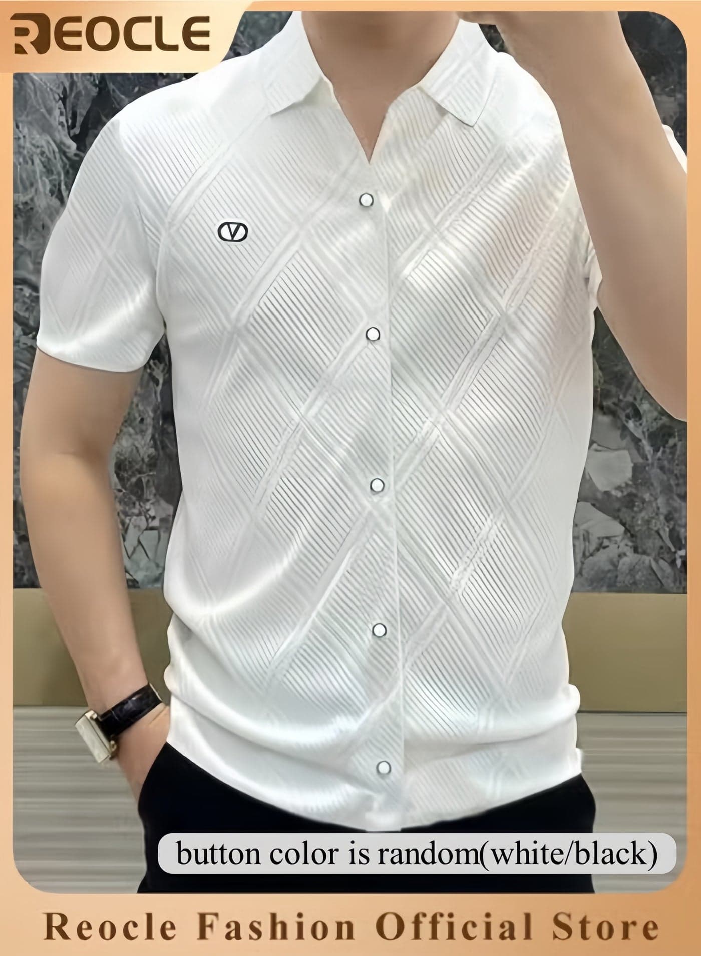 Men's T-shirt Short Sleeve Button Down Shirts Regular-Fit Cotton Lapel Shirts Casual T-shirt